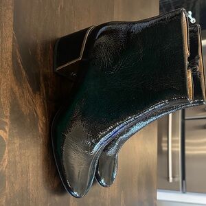 Tory Burch Black Patent Leather Ankle Boots / with gold heel accents